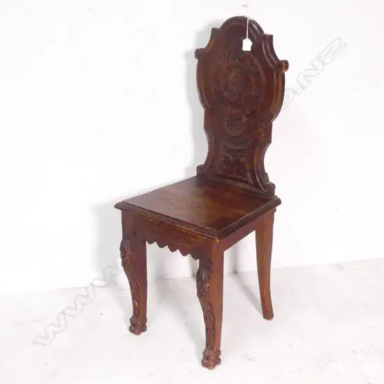 OAK CARVED BACKED HALL CHAIR H1M
