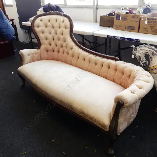 VICTORIAN STYLE CHAISE - PINK UPHOLSTERY FADED - 1750x700x1000mm