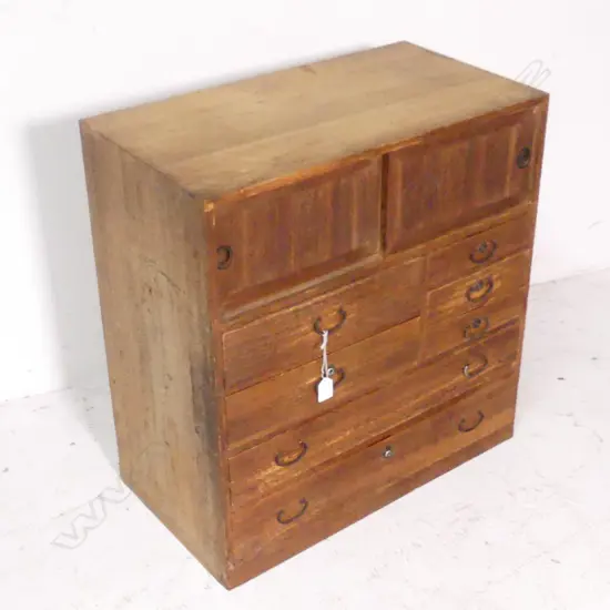 SM OLD JAPANESE COLLECTOR'S BEDSIDE CABINET, 2 DOORS & 7 DRAWERS, H.640mm