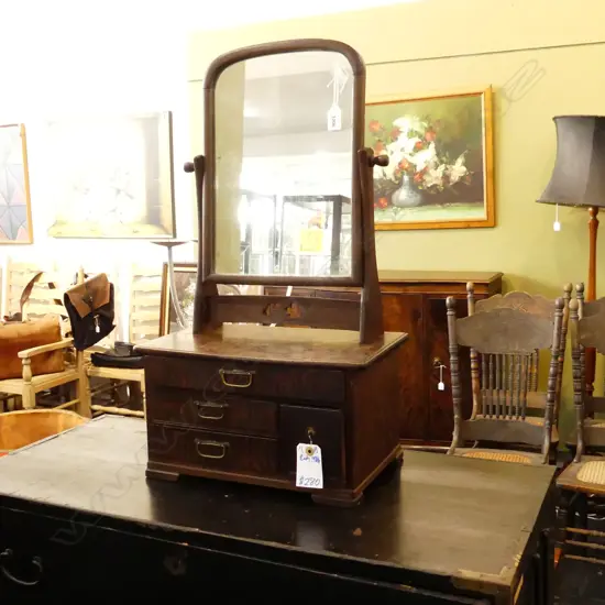 EARLY 1900's JAPANESE ELM DRESSING MIRROR CHEST 4 drawer. Bronze fittings. H.670mm