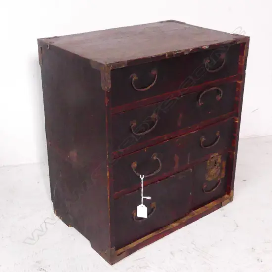 SMALL OLD JAPANESE COLLECTOR'S BEDSIDE CABINET, 5 DRAWERS, H.480mm