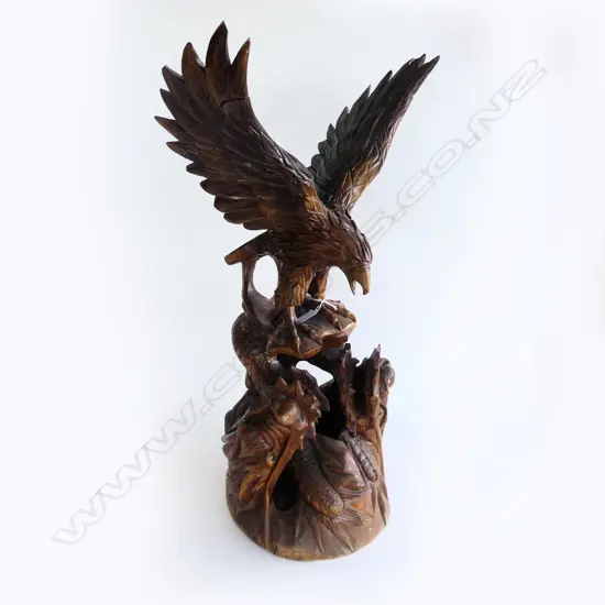 VINTAGE JAPANESE LGE CARVED EAGLE ABOVE 2 DRAGONS H.780mm