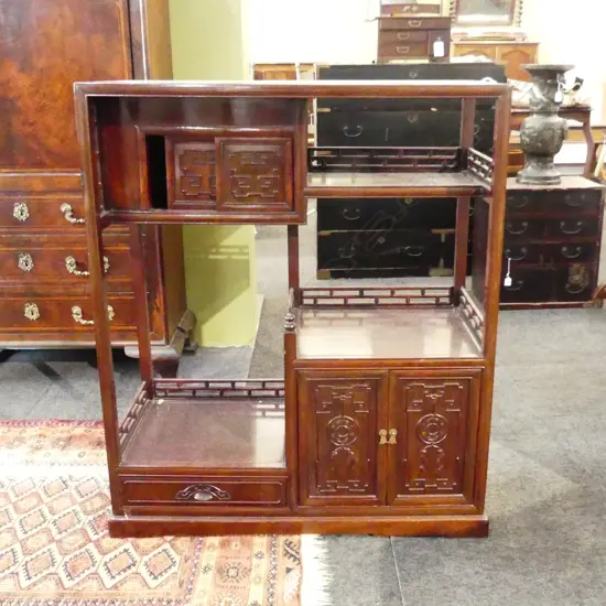 JAPANESE VINTAGE ROSEWOOD DISPLAY UNIT  4drs 1 drw 800 x 350 x 945mm