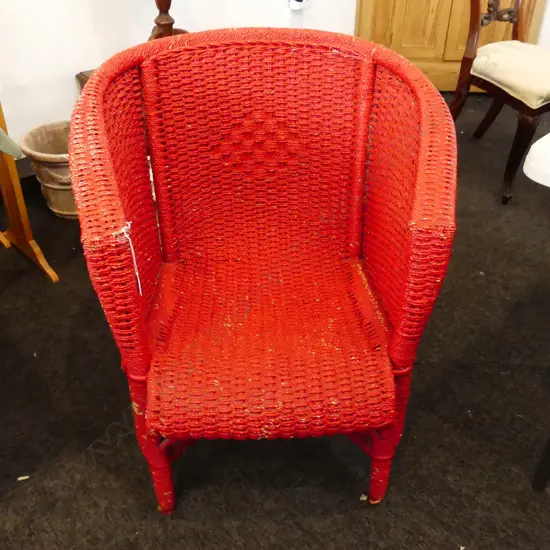 RED PAINTED WOVEN SEA GRASS ARMCHAIR 