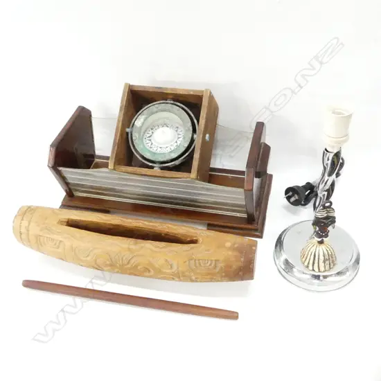 BOX LOT ASST. VINTAGE PCES; LAMP, COMPASS ETC