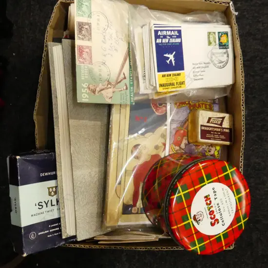 BOX LOT ASST. STAMPS ETC