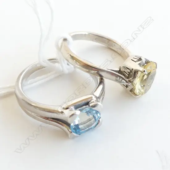 2 925 SILVER RINGS; AQUAMARINE & CITRINE 