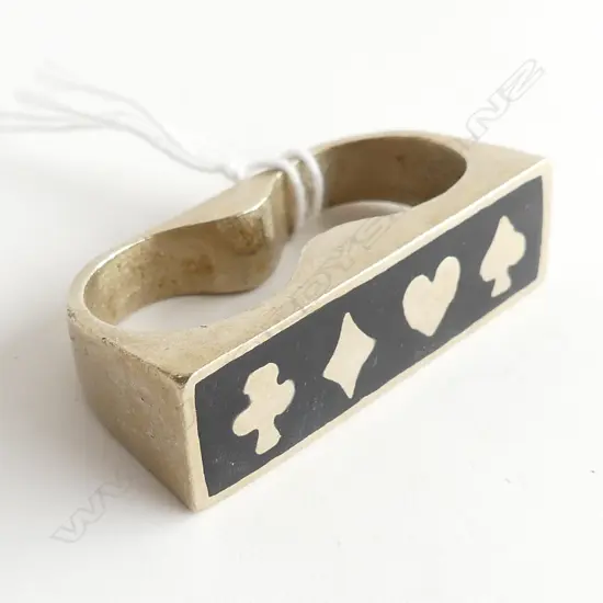 LG TWO FINGER RING WITH ENAMEL HEART, CLUB, DIAMOND & SPADE (COSTUME)