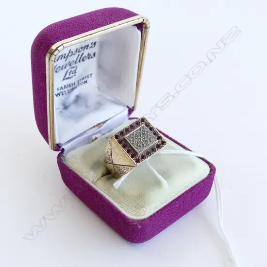 9CT GOLD RUBY & DIAMOND SIGNET TYPE RING 13.45gms