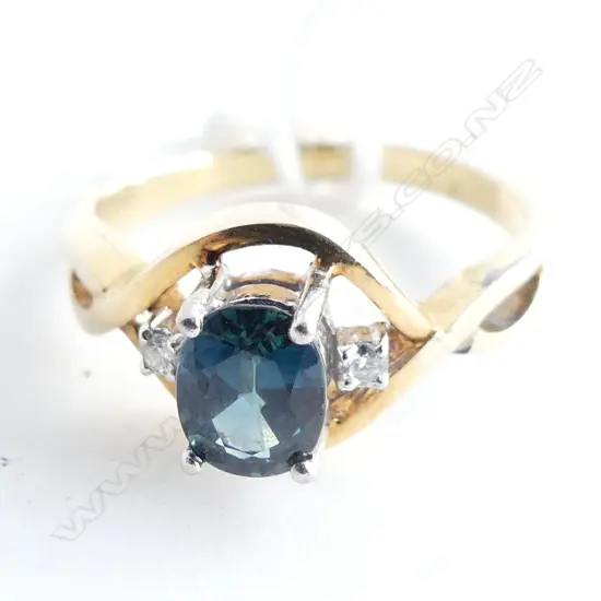 14CT GOLD SAPPHIRE & DIAMOND RING, SZ J. 2.57GMS WITH VALUATION CERT.