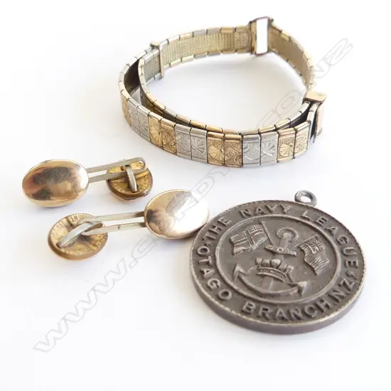 GOLD PLATED BRACELET/CUFFLINKS/NAVY LEAGUE MEDAL