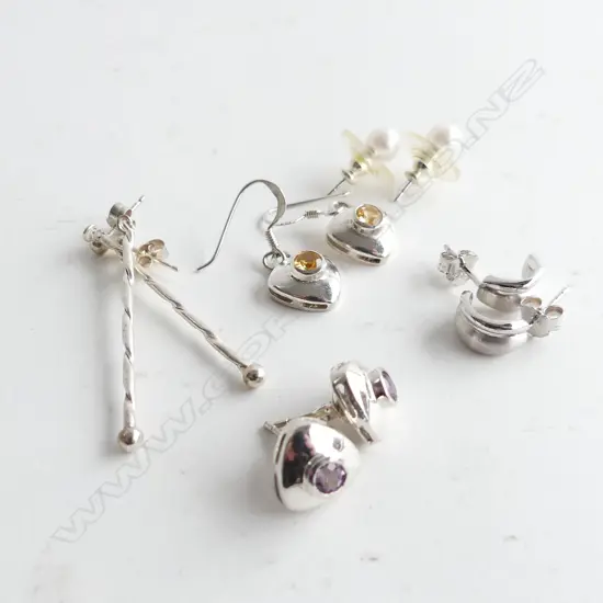 5 PRS ASST EARRINGS, PEARL, STG SILVER DROP, ETC..