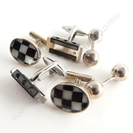 3 PRS OF SILVER &amp; STAINLESS STEEL CUFFLINKS 33GMS