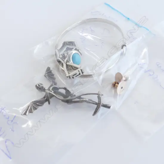 SILVER BANGLE &#x2B; BRACELET &#x2B; GRIM REAPER PENDANT &#x2B; PR 9CT GOLD &amp; PEARL STUDS 