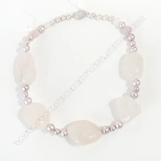 ROSE QUARTZ AND PINK PEARL NECKLACE WITH SILVER CLASP