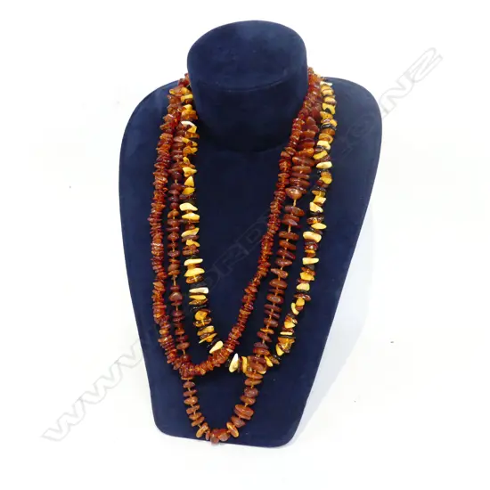 3 ASSORTED AMBER BEAD NECKLACES 