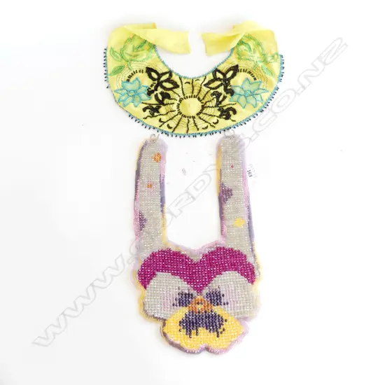 WOVEN NECKLACE OF SWAROVSKI CRYSTALS (PANSY FLOWER) L.660mm &#x2B; BEADED COLLAR ON YELLOW CREPE SILK