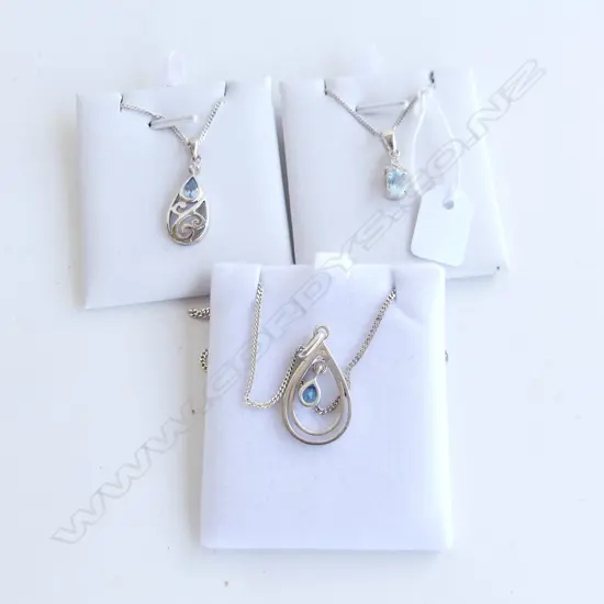 3 925 SILVER &amp; BLUE TOPAZ PENDANT NECKLACES