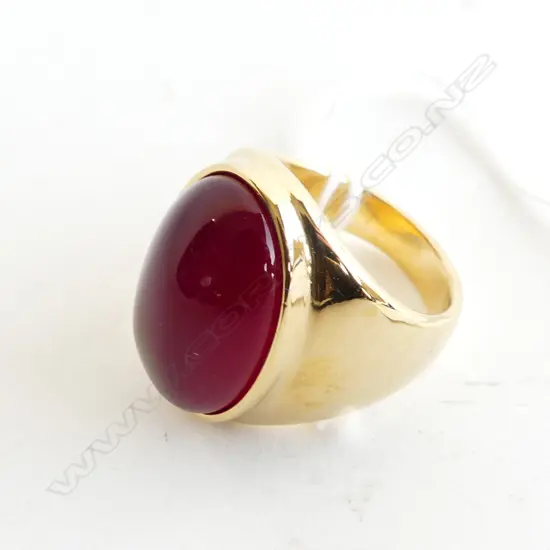 LG GOLD TONE RING WITH LG RED STONE - IN BOX 
