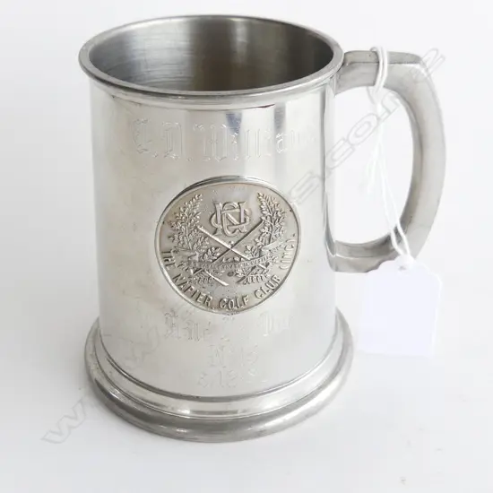 ENGLISH PEWTER TROPHY MUG - NAPIER GOLF CLUB. H. 100MM