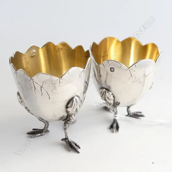 PR FRENCH 950 SILVER EGG CUPS - GILT LINING H50MM  W76grms HENRI SOUFFLOT 1884 - 1910