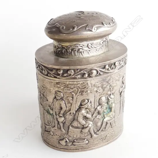 ANTIQUE EUROPEAN SILVER TEA CADDY, 210GMS H.120mm
