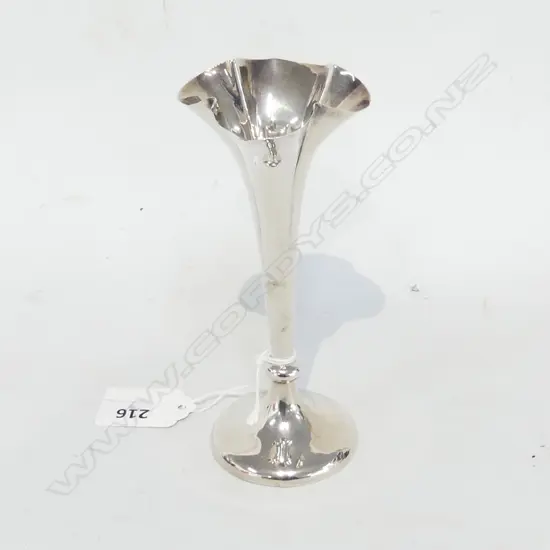STG SILVER BUD VASE - HALLMARKS WORN, WEIGHTED BASE, H. 140mm