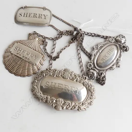 4 ASST STYLE STG SILVER SHERRY DECANTER LABELS 44GMS