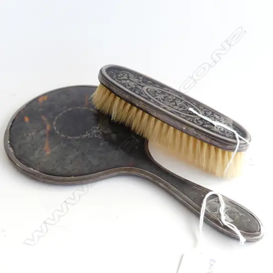 S/SILVER & TORTOISE SHELL MIRROR & CLOTHES BRUSH