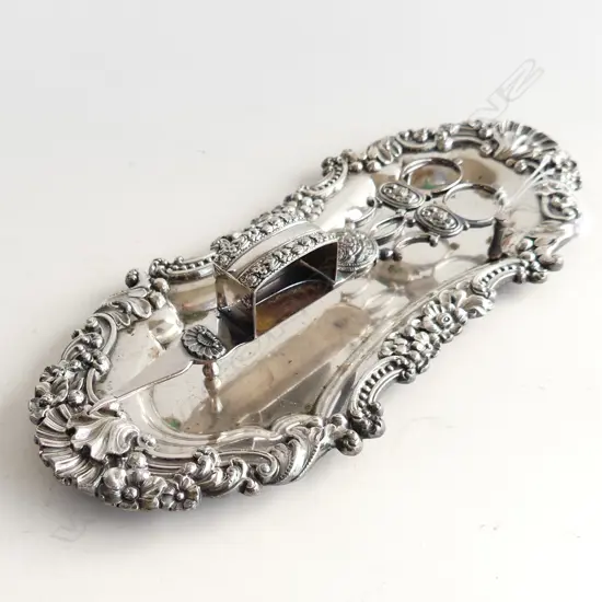 SHEFFIELD PLATE  CANDLE SNUFFERS ON TRAY  L260MM