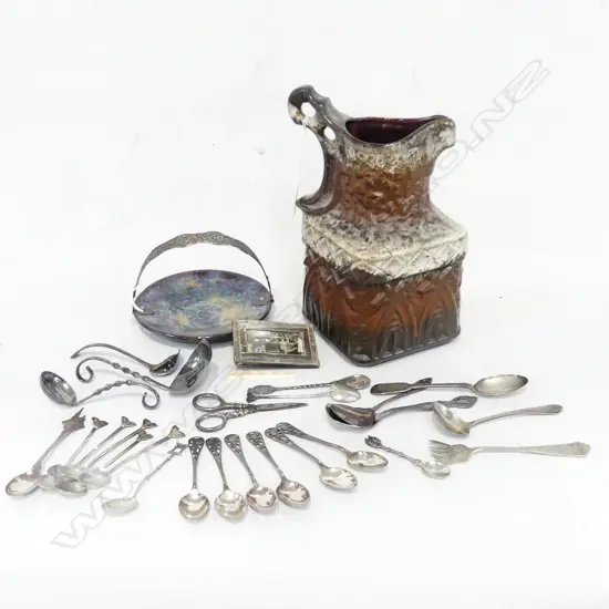 WEST GERMAN JUG H.250mm, DISH w. 900 SILVER HANDLE + ASST. CUTLERY MOSTLY EPNS