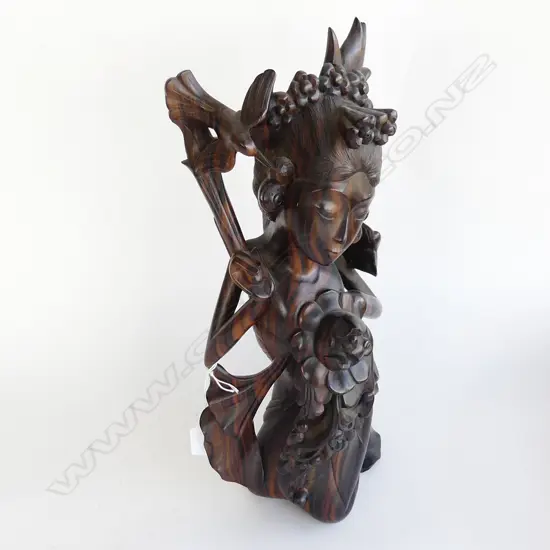 BALINESE HARDWOOD CARVING  LADY & BIRDS H380MM