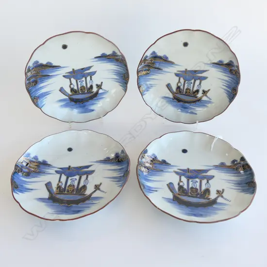 	4 c1900 JAPANESE PLATES h/painted coastal scene gilt highlights Dia.210mm