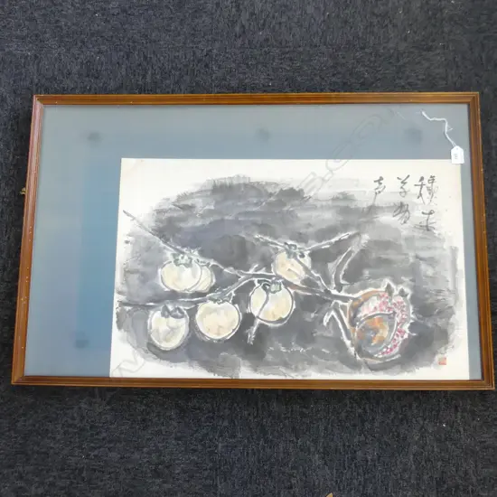 JAPANESE PAINTING ON WASHI OF PERSIMMON 445 x 690mm framed under glass