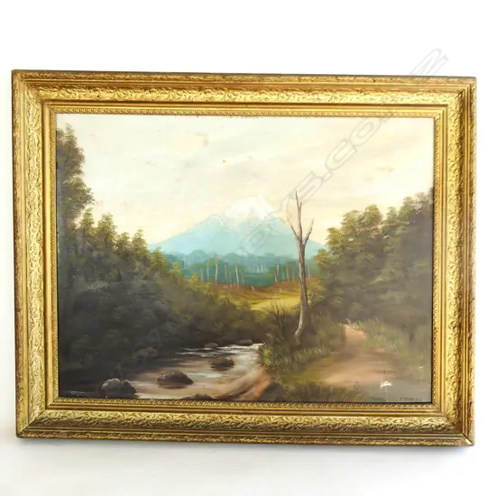 CHARLES BLOMFIELD SIGNED COLONIAL NZ OIL PAINTING - MT. TARANAKI  460 x 605mm. some marks to surface
