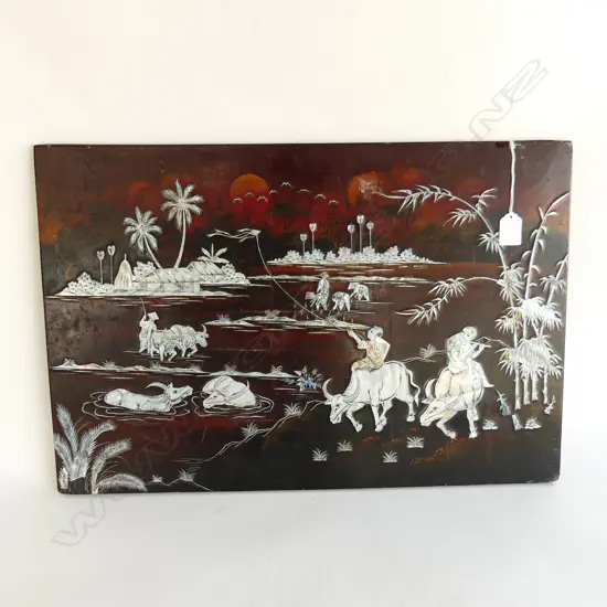 VINTAGE CHINESE LACQUER WARE WALL HANGING WITH MOP INLAY  590 X 400mm