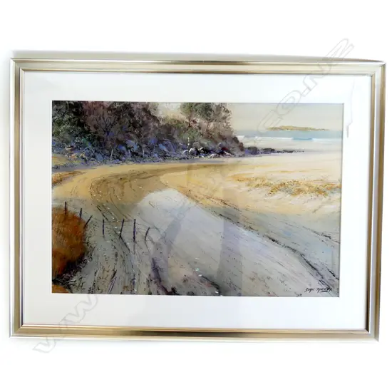 JOHN SPEEDY (NZ b.1940) COASTAL LANDSCAPE MIXED MEDIA ON PAPER 445x665mm