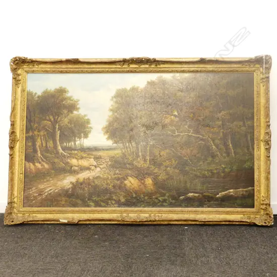 19THC OIL PAINTING RURAL SCENE UNSIGNED, 720 x1250mm