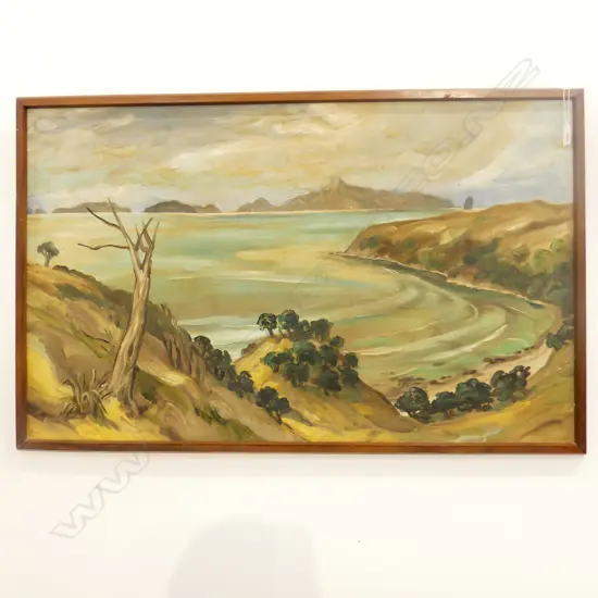 JOCELYN DYE &#x27;HUGHS BEACH&#x27; ACYRLIC ON BOARD 550x900mm