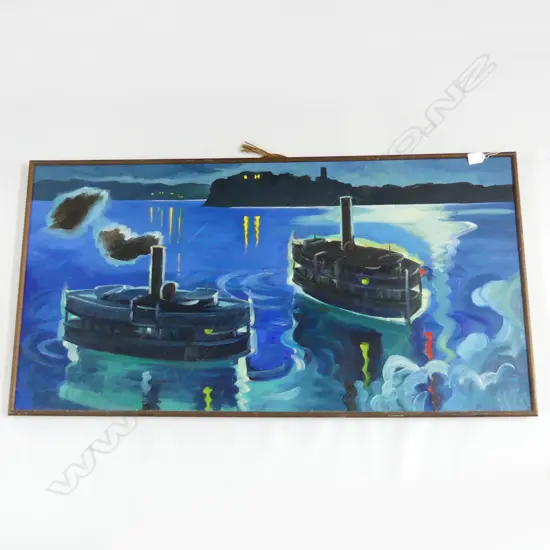 JOCELYN DYE &#x27;FERRIES AT NIGHT&#x27; ACYRLIC ON BOARD 550x1080mm