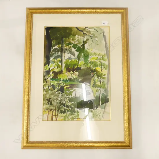 HAL YATES W/C FISHERMAN &amp; WOODED STREAM 500 x 345mm