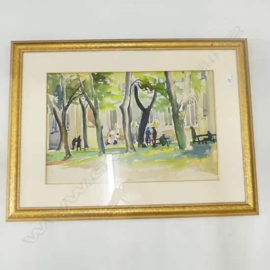 HAL YATES W/C VILLAGE GREEN. SIGNED 330 x 510mm Provenance: by family descent from the artist