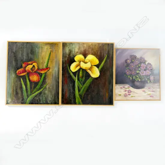 3 FLORAL STILL LIFE ARTWORKS; OIL ON CANVAS 595x500mm