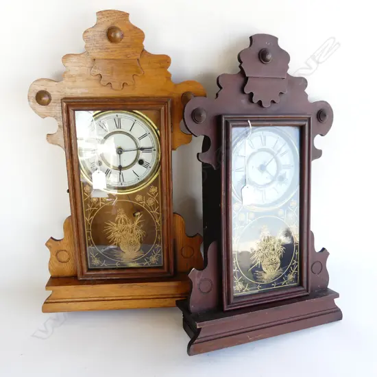 2 ANTIQUE AMERICAN GINGERBREAD MANTLE CLOCKS H.550mm