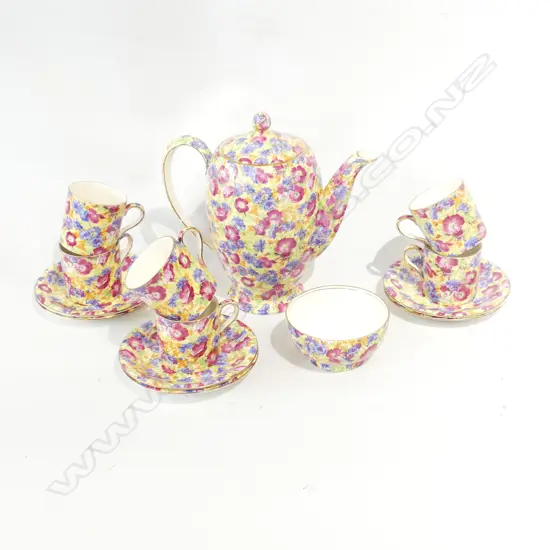 ROYAL WINTON AOF CHINTZ PART COFFEE SET. IN ROYALTY PATTERN 6 C/S/. COFFEE POT H. 200mm & SUGAR BOWL.