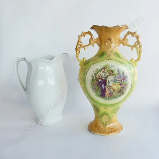 LG VICTORIAN VASE H.415mm + WHITE GRIMWADES JUG H.315mm
