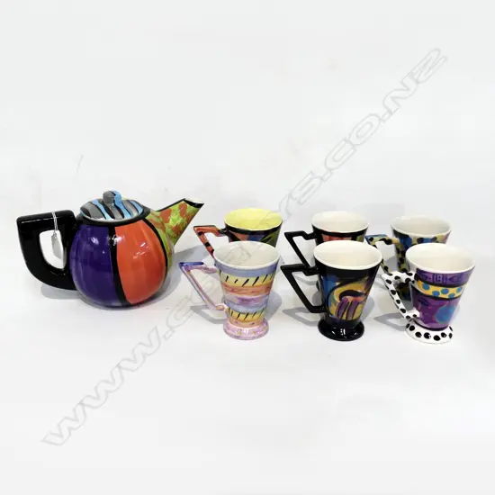 STUDIO POTTERY 6 CUPS & TEAPOT BY STAGE ARTWARE HANDCRAFTS