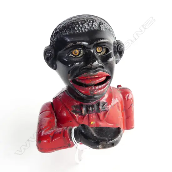 CAST IRON 'LITTE JOE BANK' RED COLLAR JOHN HARPER LTD. ENGLAND C.1915 H.130mm