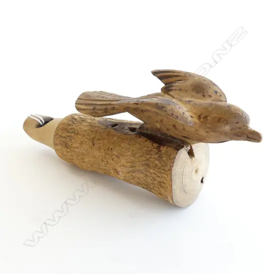 VTG WOODEN CARVED BLACK FOREST CUCKOO WHISTLE – PRESS TAIL & BLOW TO OPEN BIRDS MOUTH/ENHANCE SOUND, WORKING L200mm