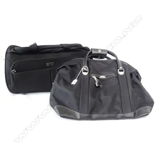 2 BLACK CANVAS TRAVEL BAGS; LANZA & SAMSONITE L.500mm
